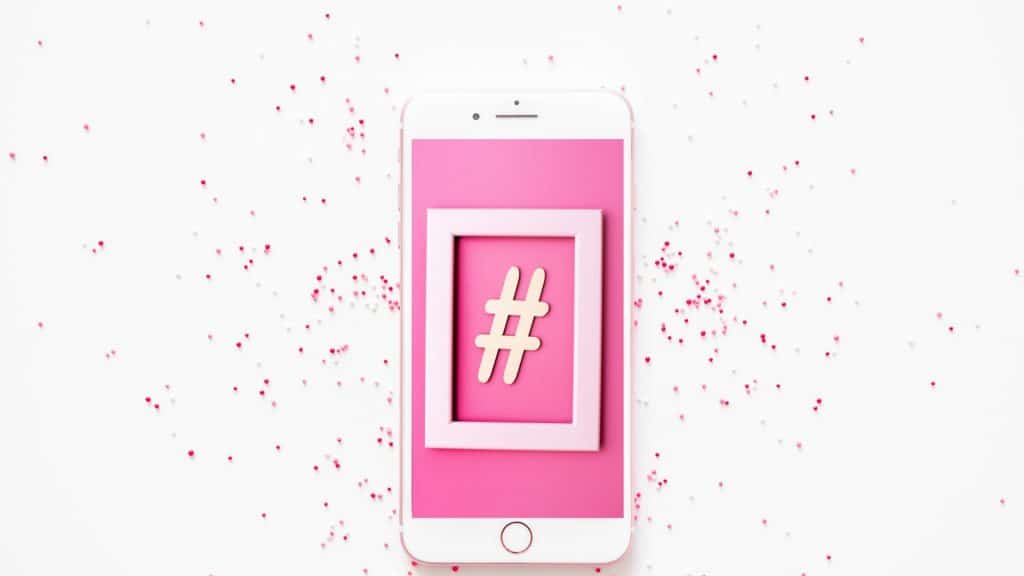 phone showing hashtag for valentines day post
