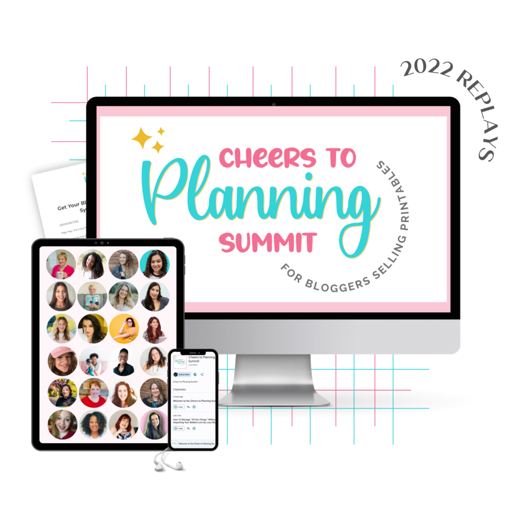 A monitor mockup displaying the Cheers to Planning Summit 2022 Replays to help you create and sell printables on your blog.